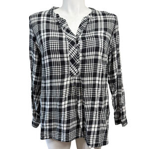 Talbots Plaid Button-Up Shirt XL Black White